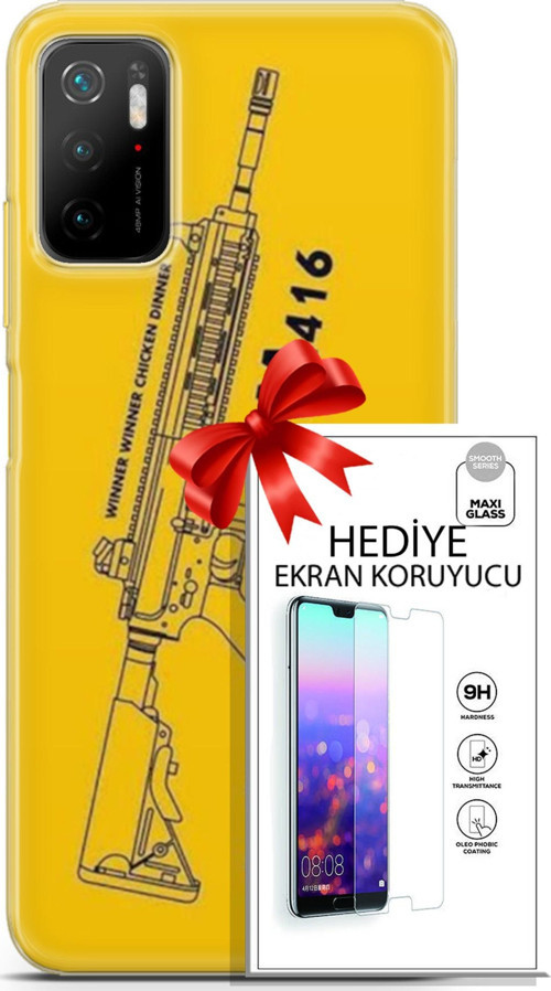 Xiaomi Poco M3 Pro Kılıf Orijinal Seri Pubg 28 M416 İz Bırakmayan Kılıf + Ön Ekran Koruyucu