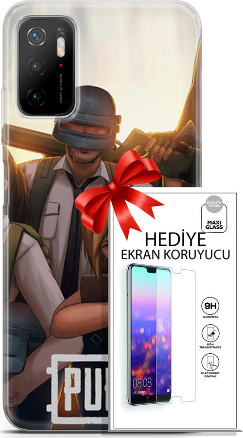 Xiaomi Poco M3 Pro Kılıf Orijinal Seri Pubg 30 Çizgisel Kenarları Şeffaf Kapak Ve Ekran Koruyucu