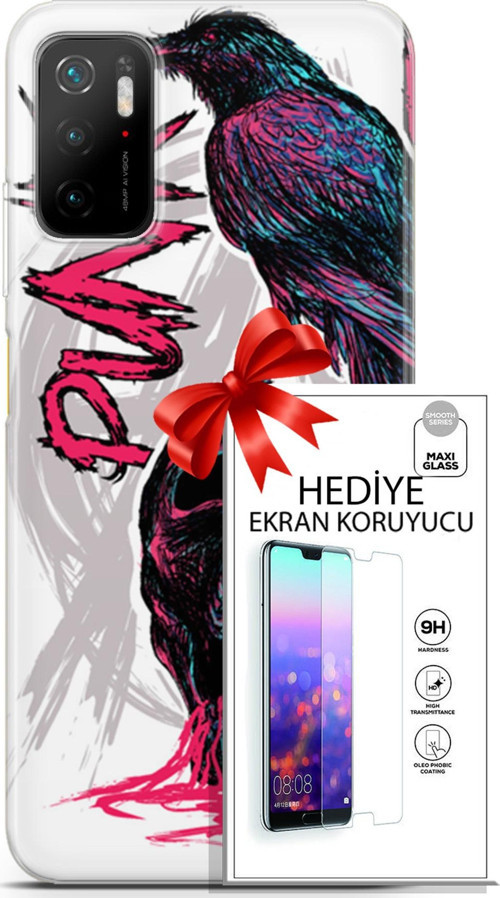Xiaomi Poco M3 Pro Kılıf Orijinal Seri Punky 03 Karga İskelet Arka Kapak + Ekran Koruyucu