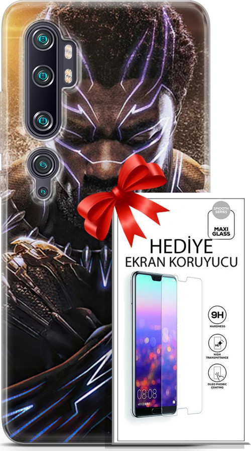 Xiaomi Mi Note 10 Pro Kılıf Orijinal Seri Dc 12 Blak Panther Tasarım Kılıf + Ekran Koruyucu
