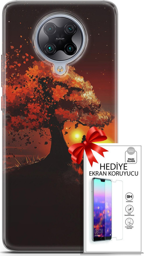Xiaomi Poco F2 Pro Kılıf Orijinal Seri Algorand 12 Ağaç Altında Tasarım Kılıf + Ekran Koruyucu