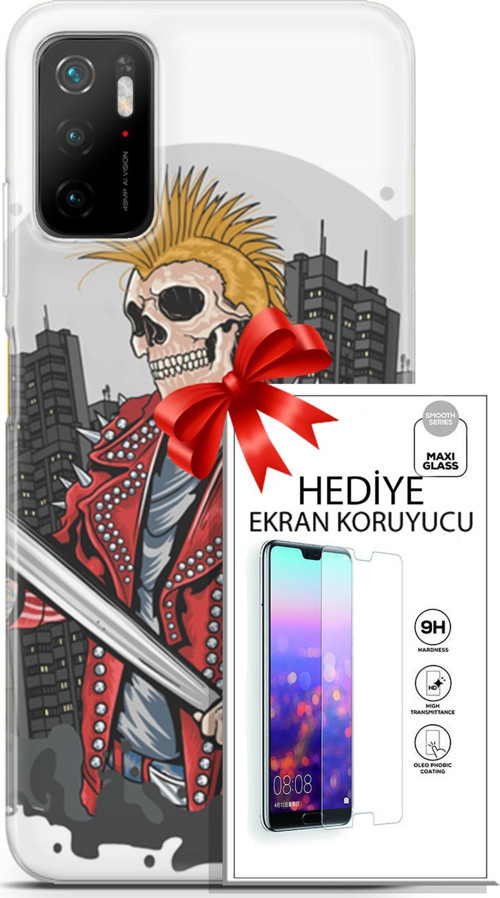 Xiaomi Poco M3 Pro Kılıf Orijinal Seri Punky 08 Punk Serseri Baskılı Kılıf + Ekran Koruyucu