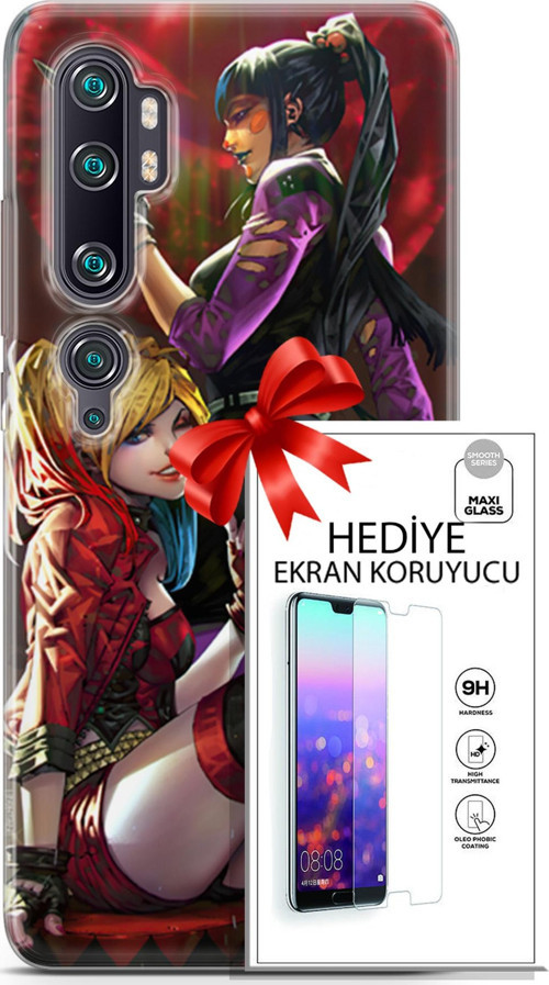 Xiaomi Mi Note 10 Pro Kılıf Orijinal Seri Dc 17 Harley & Punchline Yumuşak Kılıf + Ekran Koruyucu