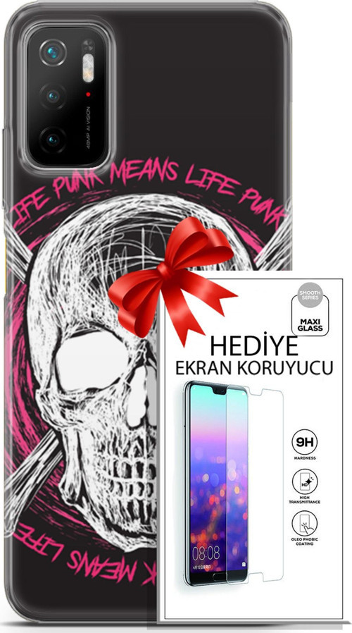 Xiaomi Poco M3 Pro Kılıf Orijinal Seri Punky 10 Punk Kurukafa Full Hd Kılıf + Ekran Koruyucu