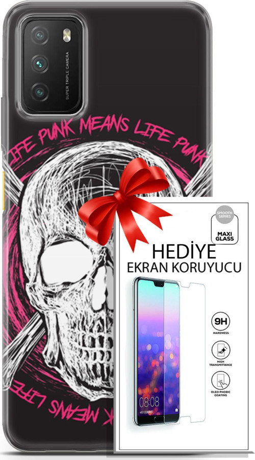 Xiaomi Poco M3 Kılıf Orijinal Seri Punky 10 Punk Kurukafa Full Hd Kılıf + Ekran Koruyucu