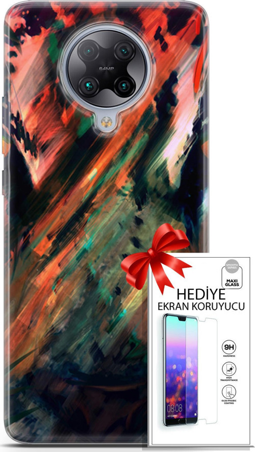 Xiaomi Poco F2 Pro Kılıf Orijinal Seri Algorand 20 Kırmızı Yeşil Renkli Kılıf Ekran Koruyucu