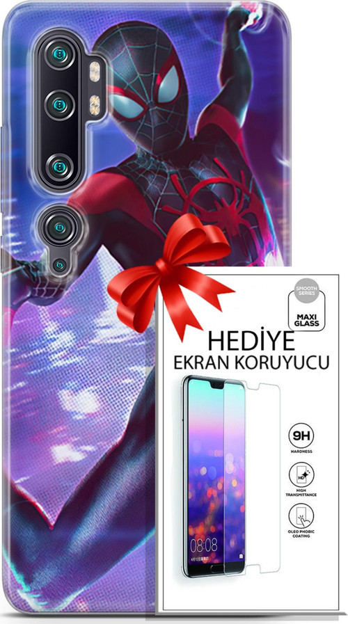 Xiaomi Mi Note 10 Pro Kılıf Orijinal Seri Dc 24 Örümcek Adam Darbe Emici Kılıf + Ekran Koruyucu