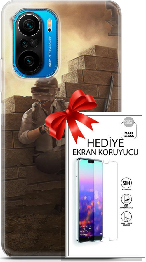 Xiaomi Poco F3 Kılıf Orijinal Seri Pubg 04 Oyun Karakterleri Silikon Kılıf + Ekran Koruyucu Full Koruma