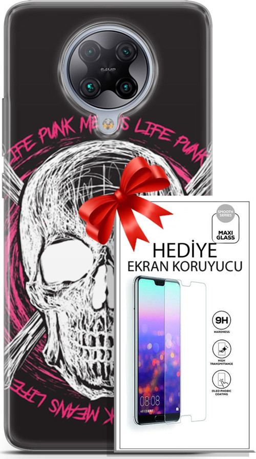 Xiaomi Poco F2 Pro Kılıf Orijinal Seri Punky 10 Punk Kurukafa Full Hd Kılıf + Ekran Koruyucu