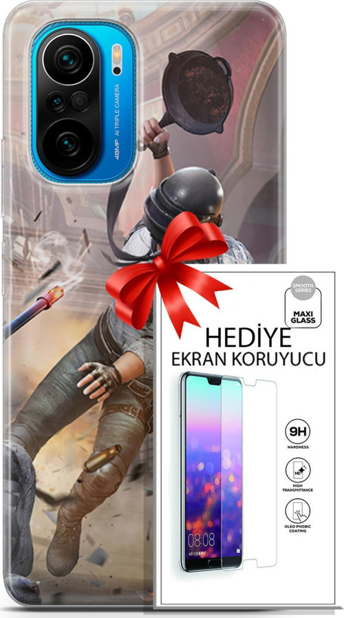 Xiaomi Poco F3 Kılıf Orijinal Seri Pubg 07 Kravatlı Karakter Desenli Kılıf + Ön Ekran Koruyucu