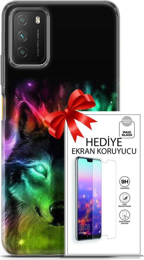 Xiaomi Poco M3 Kılıf Orijinal Seri Cardano 15 Kurt Neon Kalın Silikon + Ekran Koruyucu