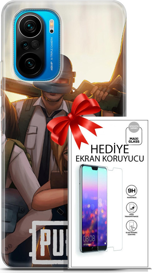 Xiaomi Poco F3 Kılıf Orijinal Seri Pubg 30 Çizgisel Kenarları Şeffaf Kapak Ve Ekran Koruyucu