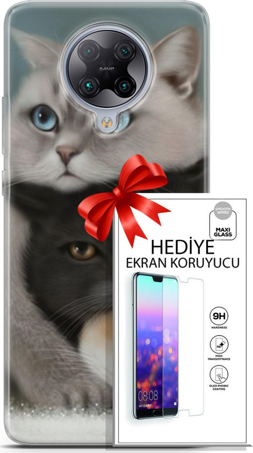 Xiaomi Poco F2 Pro Kılıf Orijinal Seri Scotish-British 13 Beyaz Gri Kahve Kediler Case Kapak Ekran Koruyucu