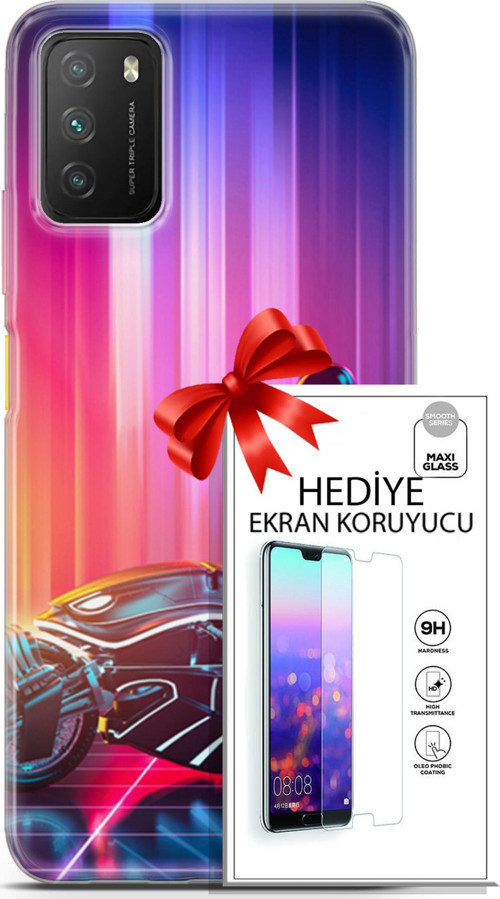 Xiaomi Poco M3 Kılıf Orijinal Seri Cyberpunk 08 Punk Motorsiklet Baskılı Kılıf + Ekran Koruyucu