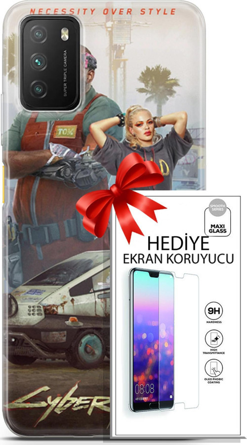 Xiaomi Poco M3 Kılıf Orijinal Seri Cyberpunk 21 2077 Darbe Önleyici Kapak + Ön Ekran Koruyucu