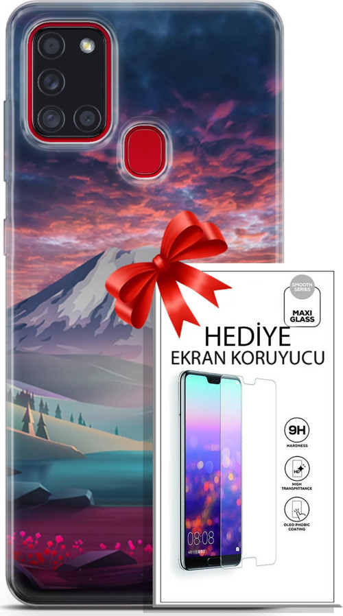 Samsung Galaxy A21S Kılıf Orijinal Seri Fantasy 14 Karlı Dağ Cover Kılıf + Ön Ekran Koruyucu