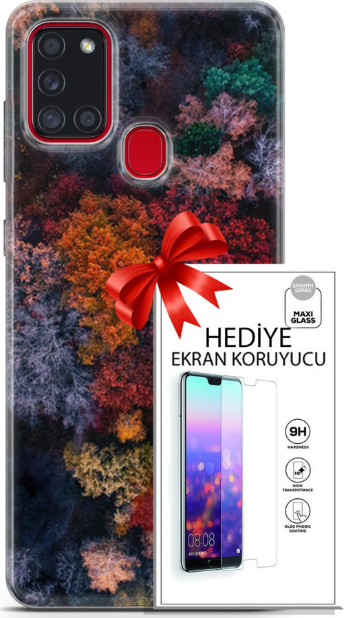 Samsung Galaxy A21S Kılıf Orijinal Seri Fantasy 16 Renkli Ağaçlar Hediyelik Kılıf Ve Ekran Koruyucu