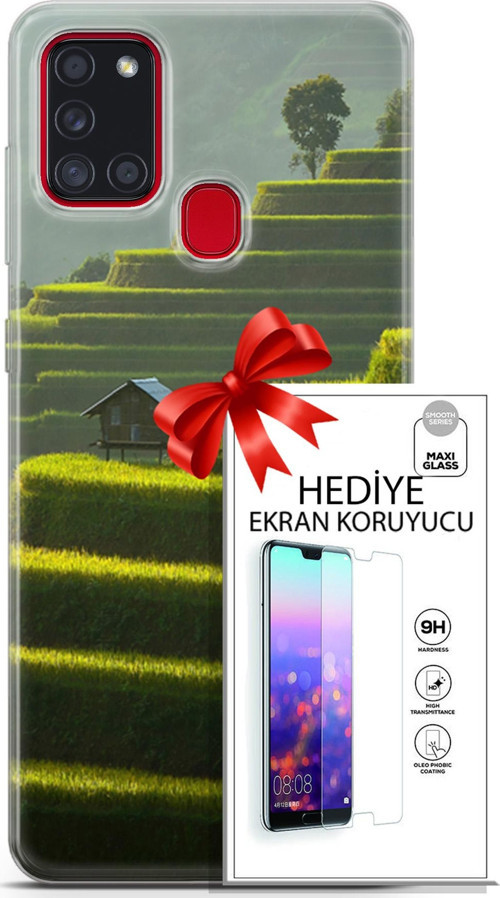 Samsung Galaxy A21S Kılıf Orijinal Seri Fantasy 23 Çay Tarlası Telefon Kabı Ve Ekran Koruyucu