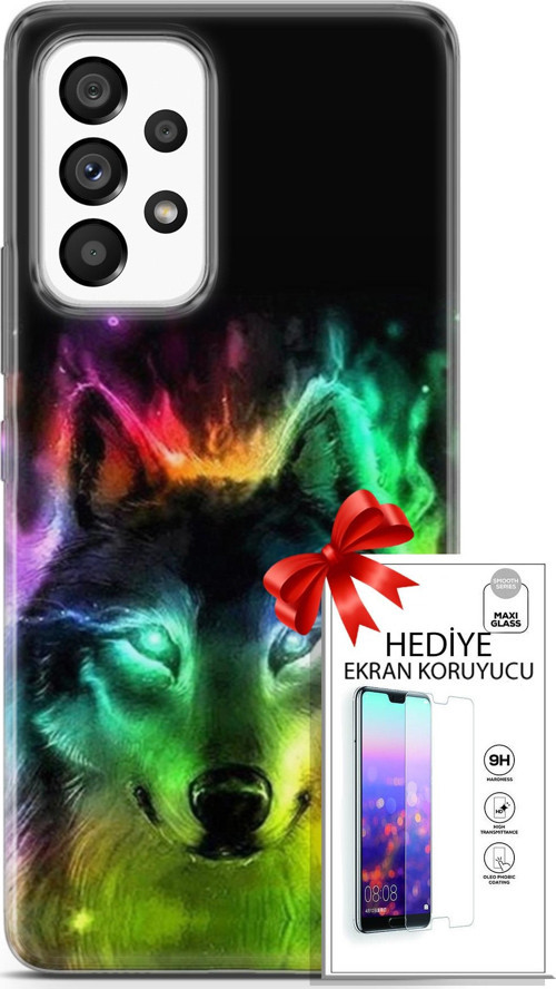 Samsung Galaxy A53 5G Kılıf Orijinal Seri Cardano 15 Kurt Neon Kalın Silikon + Ekran Koruyucu
