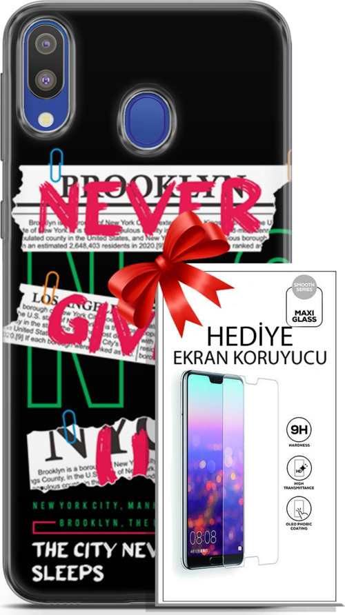 Samsung Galaxy M20 Kılıf Orijinal Seri Punky 21 Never Give Up Darbe Önleyici Kapak + Ön Ekran Koruyucu