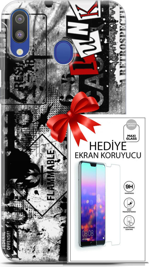 Samsung Galaxy M20 Kılıf Orijinal Seri Punky 26 Retrospective Soft Kapak + Ekran Koruyucu