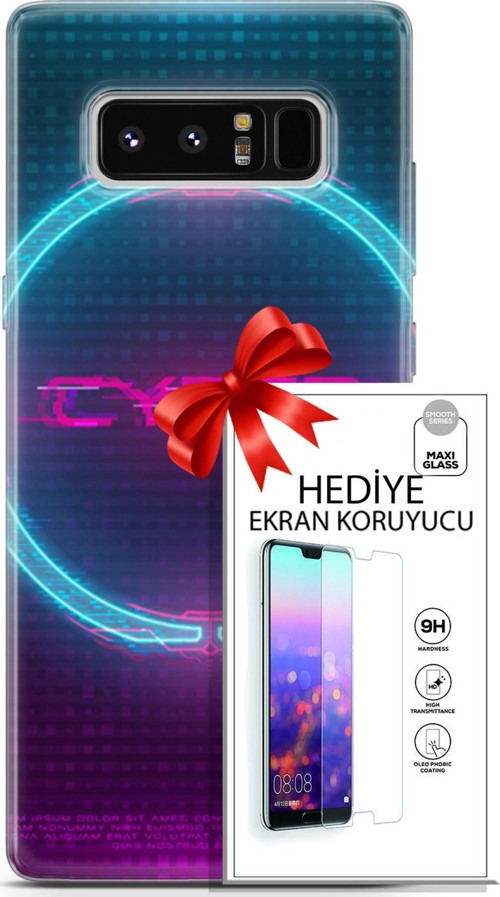 Samsung Galaxy Note 8 Kılıf Orijinal Seri Cyberpunk 09 Cyber Logo Uv Kılıf Ve Ekran Koruyucu