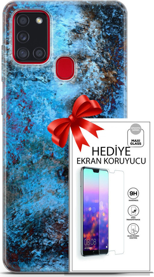 Samsung Galaxy A21S Kılıf Orijinal Seri Nature 27 Rengarenk Lazer Kesim Silikon Ekran Koruyucu