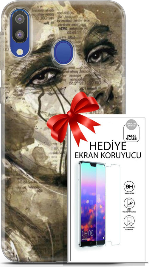Samsung Galaxy M20 Kılıf Orijinal Seri Soul 17 Ağlayan Yüz Yumuşak Kılıf + Ekran Koruyucu