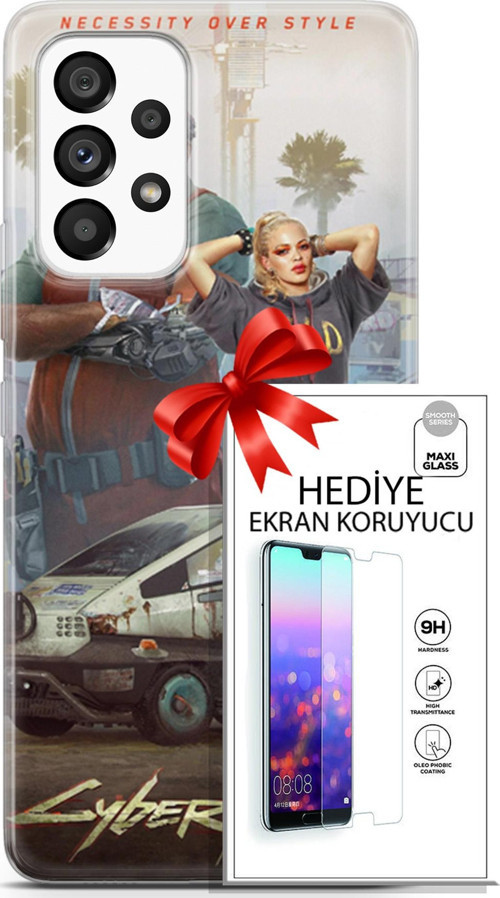 Samsung Galaxy A53 5G Kılıf Orijinal Seri Cyberpunk 21 2077 Darbe Önleyici Kapak + Ön Ekran Koruyucu