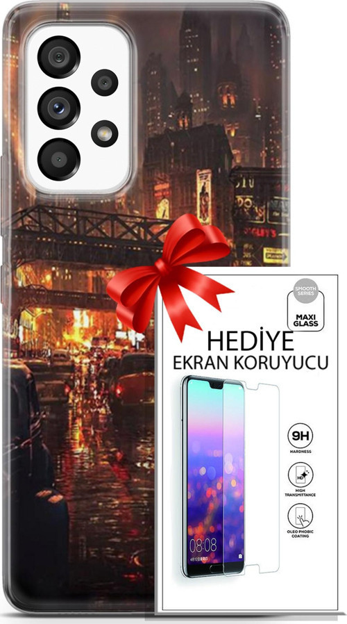 Samsung Galaxy A53 5G Kılıf Orijinal Seri Cyberpunk 23 Gökdelenler Telefon Kabı Ve Ekran Koruyucu