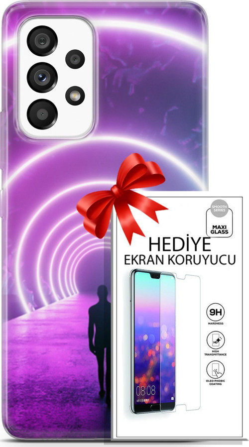 Samsung Galaxy A53 5G Kılıf Orijinal Seri Cyberpunk 26 Daire Neon Soft Kapak + Ekran Koruyucu
