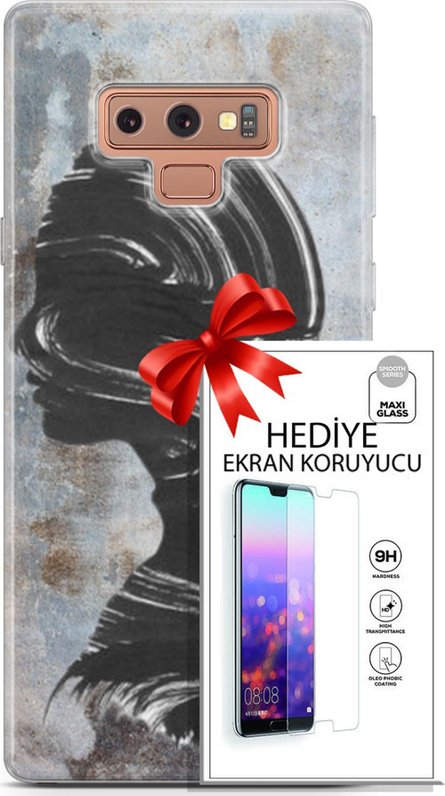 Samsung Galaxy Note 9 Kılıf Orijinal Seri Soul 18 Silüet Parlak Kılıf + Ekran Koruyucu Full Koruma