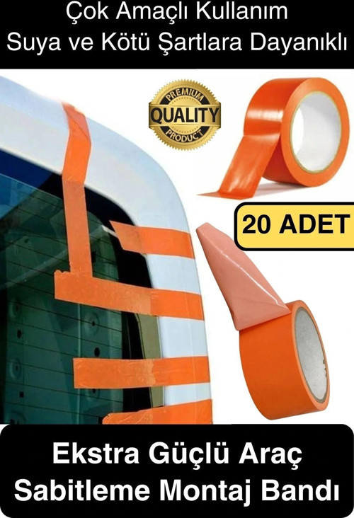 20 Adet İz Bırakmaz 50mmx30mt Araba Montaj Bandı Oto Araç Sabitleme Bant Ekstra Güçlü Suya Dayanıklı