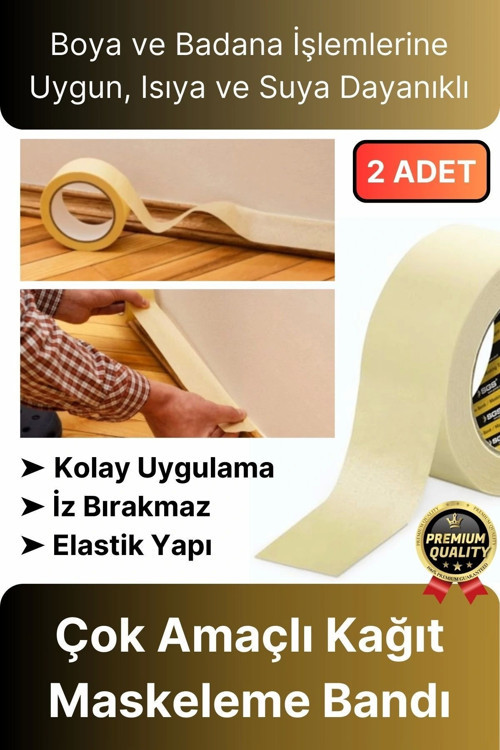 Çok Amaçlı Isıya Suya Dayanıklı Kolay Sökülebilen 25mt Krep Kağıt Maskeleme Boya Badana Bandı-2 Adet