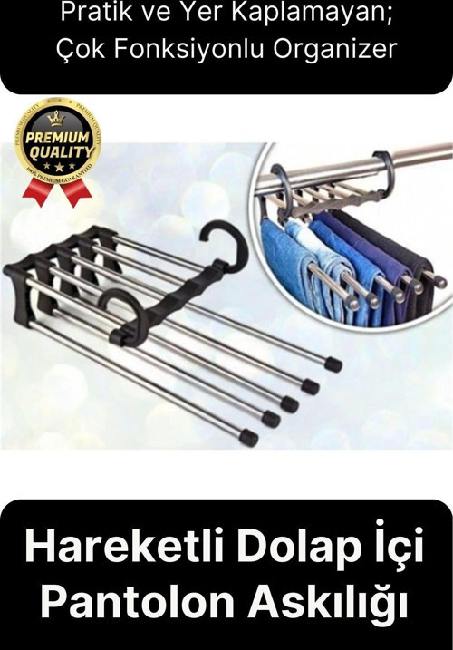 Çok Fonksiyonlu Organizer Katlanabilir Kumaş Kot Eşarp Hareketli Dolap İçi Pantolon Askılığı 5 In 1