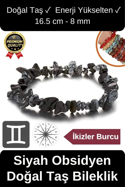 Özel Üretim Enerji Yükselten Esnek İp İkizler Burcu Gerçek Siyah Obsidyen Doğal Taş Unisex Bileklik