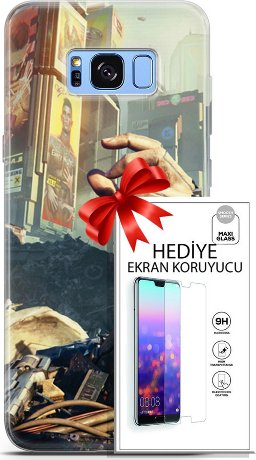 Samsung Galaxy S8 Plus Kılıf Orijinal Seri Cyberpunk 20 El Renkli Kılıf Ekran Koruyucu