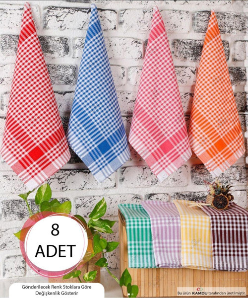 Kamdu 8 Adet 50X70Cm Karışık Renk Pötikare Mutfak Havlusu, Sunum Havlusu, Beslenme Örtüsü