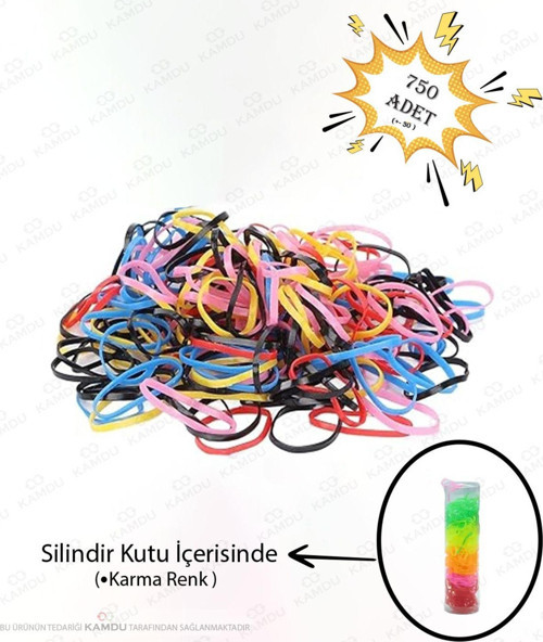 Kamdu 750 Adet ( 3 Paket ) Perma Lastiği, Örgü Lastiği, Lastik Toka, Çocuk Toka, Kutulu Lastik Toka