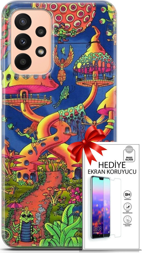 Samsung Galaxy A23 4G Kılıf Orijinal Seri Cardano 05 Mantar Evler Koruma Kılıfı + Ekran Koruyucu