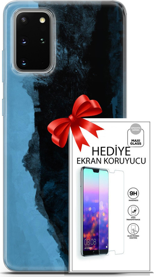 Samsung Galaxy S20 Plus Kılıf Orijinal Seri Nature 24 Mavi Siyah Darbe Emici Kılıf + Ekran Koruyucu