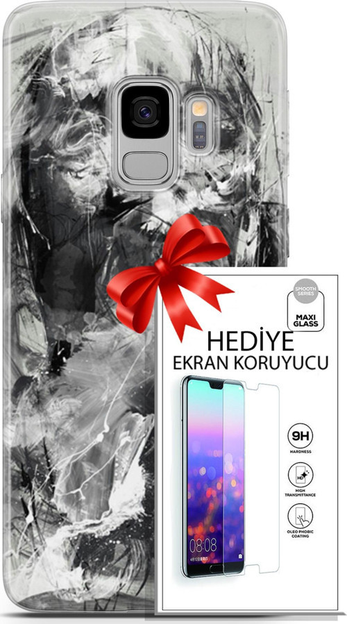 Samsung Galaxy S9 Kılıf Orijinal Seri Soul 30 Siyah Beyaz Kenarları Şeffaf Kapak Ve Ekran Koruyucu