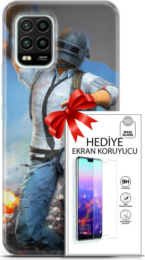 Xiaomi Mi 10 Lite 5G Kılıf Orijinal Seri Pubg 01 Action Figur Telefon Kılıfı + Ekran Koruyucu