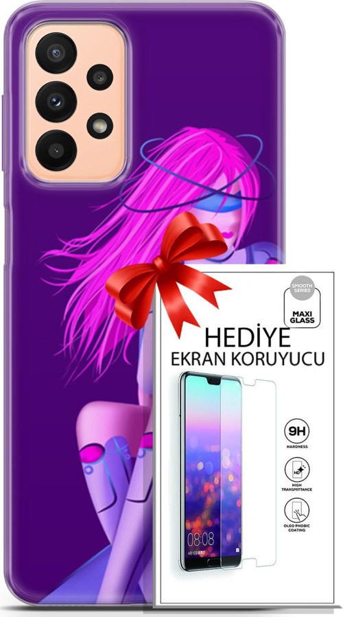 Samsung Galaxy A23 4G Kılıf Orijinal Seri Cyberpunk 02 Pembe Saçlı Kapak Ve Ekran Koruyucu