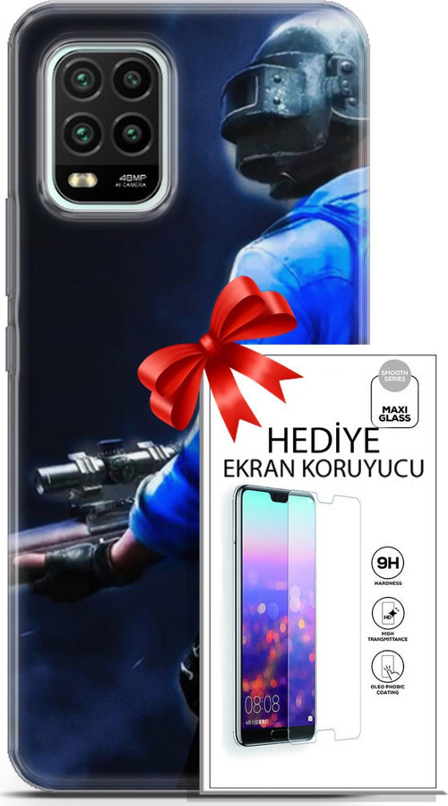 Xiaomi Mi 10 Lite 5G Kılıf Orijinal Seri Pubg 12 Mavi Gömlekli Tasarım Kılıf + Ekran Koruyucu