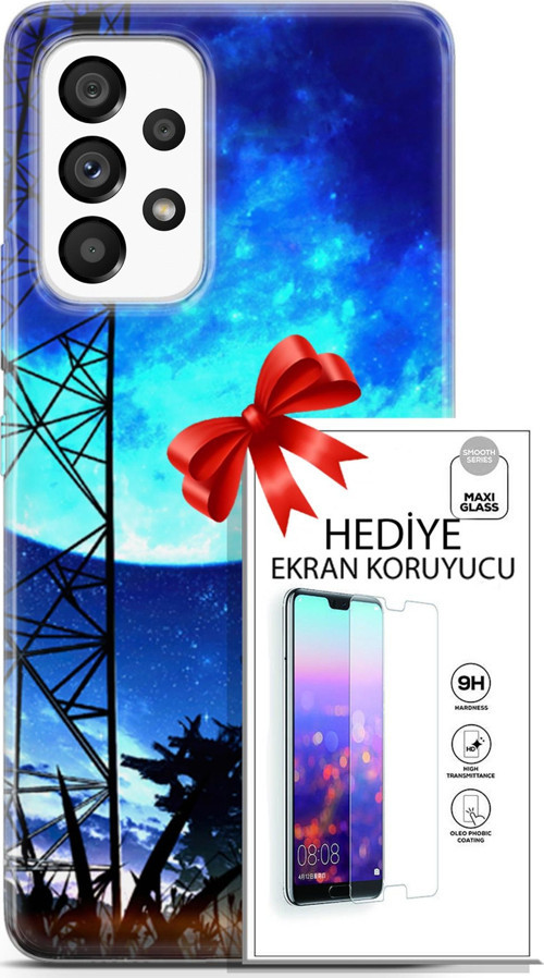 Samsung Galaxy A53 5G Kılıf Orijinal Seri Fantasy 24 Mavi Ay Darbe Emici Kılıf + Ekran Koruyucu