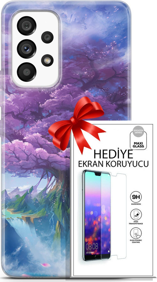 Samsung Galaxy A53 5G Kılıf Orijinal Seri Fantasy 27 Bahar Ağaç Lazer Kesim Silikon Ekran Koruyucu
