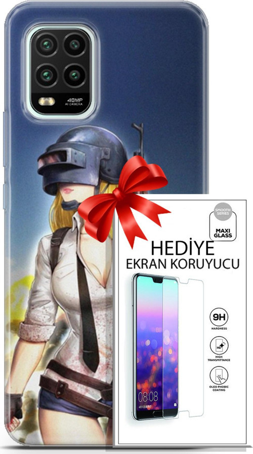 Xiaomi Mi 10 Lite 5G Kılıf Orijinal Seri Pubg 27 Anna Lazer Kesim Silikon Ekran Koruyucu