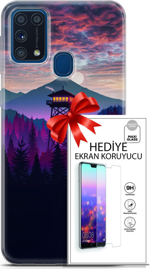Samsung Galaxy M31 Kılıf Orijinal Seri Fantasy 17 Orman Kule Yumuşak Kılıf + Ekran Koruyucu