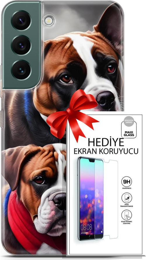 Samsung Galaxy S22 Kılıf Orijinal Seri Dogs 25 Alman Boksör Soyulmayan Kılıf + Ekran Koruyucu Full Koruma